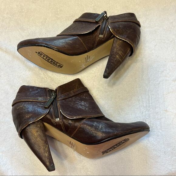 Seychelles Metallic Brown Leather Fold Over Ankle Booties w/ Heel Size 7.5 - Picture 3 of 13
